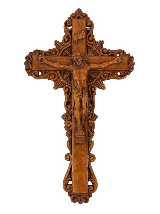 Burwood Other - Vtg Burwood Faux Wood Ornate Jesus Crucifix w/INRI Religious Cross 13" x 8.5"